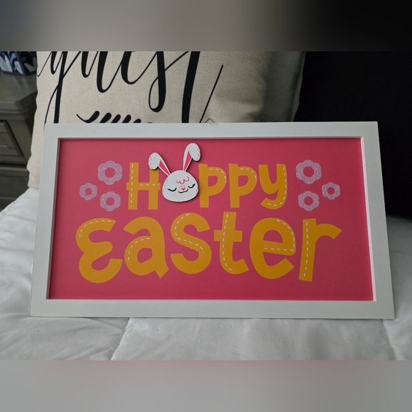 Other - Happy Easter- Wall Art-Bunny- Pink and Yellow 16x9